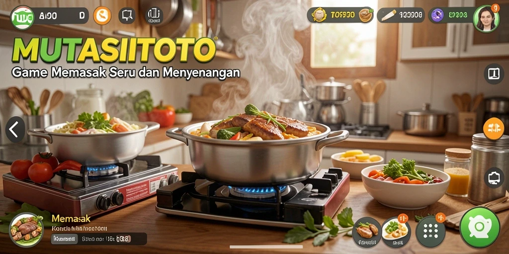 Screenshot utama MUTASITOTO menampilkan antarmuka dapur yang menarik dan fungsional.